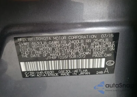 2015 Lexus Is 250 from USA, damaged, VIN JTHBF1D26F508107